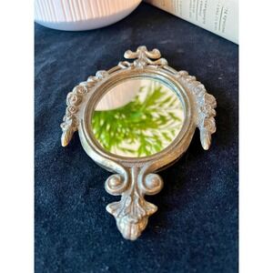 Vintage Made in Italy Ornate Floral Rose Vanity Mirror Metal Frame 6"
